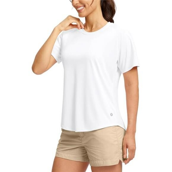 Womens UPF 50 Sun Shirt Short Sleeve Quick Dry Hiking Workout Athletic Top - Picture 8 of 8